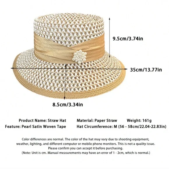 🆕 Straw Wide Brim Flat Top Hat - Picture 4 of 4